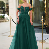 Liana Off Shoulder Corset Ball Gown - Emerald