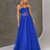 Lilla Corset Tulle Gown - Cobalt