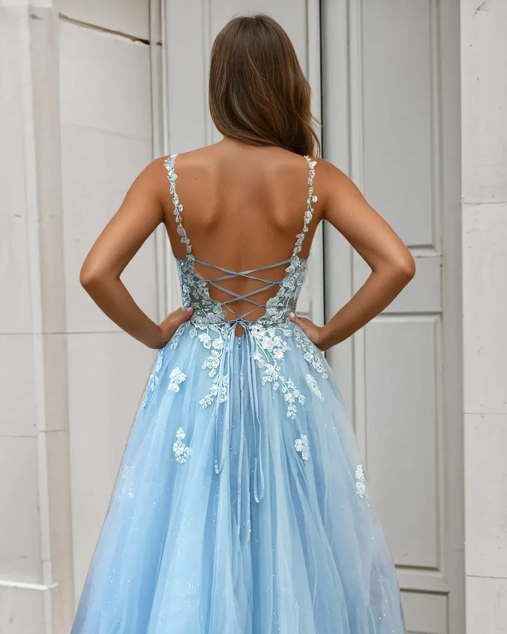 Livia Ball Gown Corset Blue Back