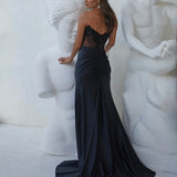 Madeline Corset Satin Gown - Black