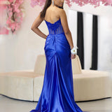 Madeline Corset Satin Gown - Cobalt Blue