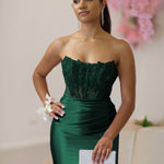 Madeline Corset Satin Gown Emerald Front