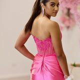 Madeline Corset Satin Gown - Hot Pink