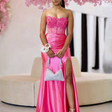 Madeline Corset Satin Gown - Hot Pink