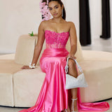 Madeline Corset Satin Gown - Hot Pink