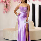 Madeline Corset Satin Gown - Lilac