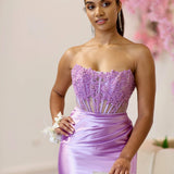 Madeline Corset Satin Gown - Lilac