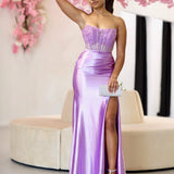 Madeline Corset Satin Gown - Lilac