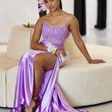 Madeline Corset Satin Gown - Lilac