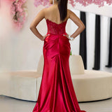 Madeline Corset Satin Gown - Ruby