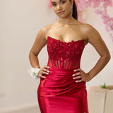 Madeline Corset Satin Gown - Ruby