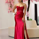 Madeline Corset Satin Gown - Ruby