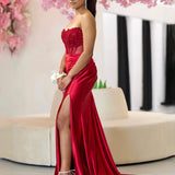 Madeline Corset Satin Gown - Ruby