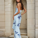 Maria Halterneck Maxi Dress Navy Floral Back
