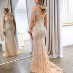 Mariah Beaded Gown - Nude