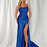 Marleen Corset Satin Gown - Cobalt