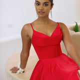 Marlia Corset Satin Gown - Red