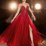 Milla Strapless Beaded Gown - Red