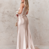 Katherine One Shoulder Satin Gown - Champagne