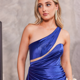 Katherine One Shoulder Satin Gown - Navy