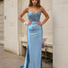 Montana Corset Satin Fitted Formal Gown Blue