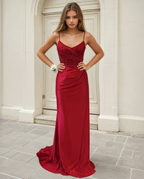 montana satin dress corset fitted formal red