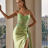 Morgana Corset Gown  Sage Front