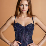 Morgana Corset Gown Navy Front