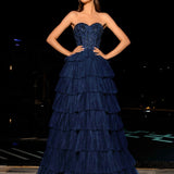 Celeste Layered Strapless Ball Gown - Navy