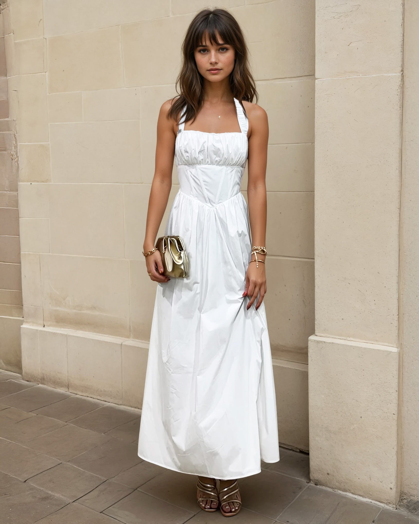 Noemi Halterneck Maxi Dress White Front