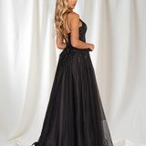 Narise One Shoulder Tulle Gown - Black