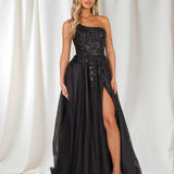 Narise One Shoulder Tulle Gown - Black