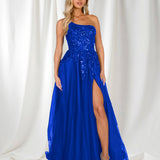 Narise One Shoulder Tulle Gown - Royal Blue