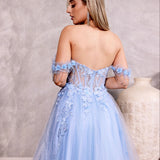 Nathalia Off Shoulder Corset Gown - Paris Blue