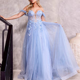 Nathalia Off Shoulder Corset Gown - Paris Blue