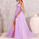 Nathalia Off Shoulder Corset Gown - Lavender