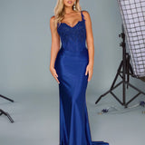 Niki Corset Satin Gown - Navy