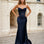 Niki Corset Satin Formal Gown - Navy Front