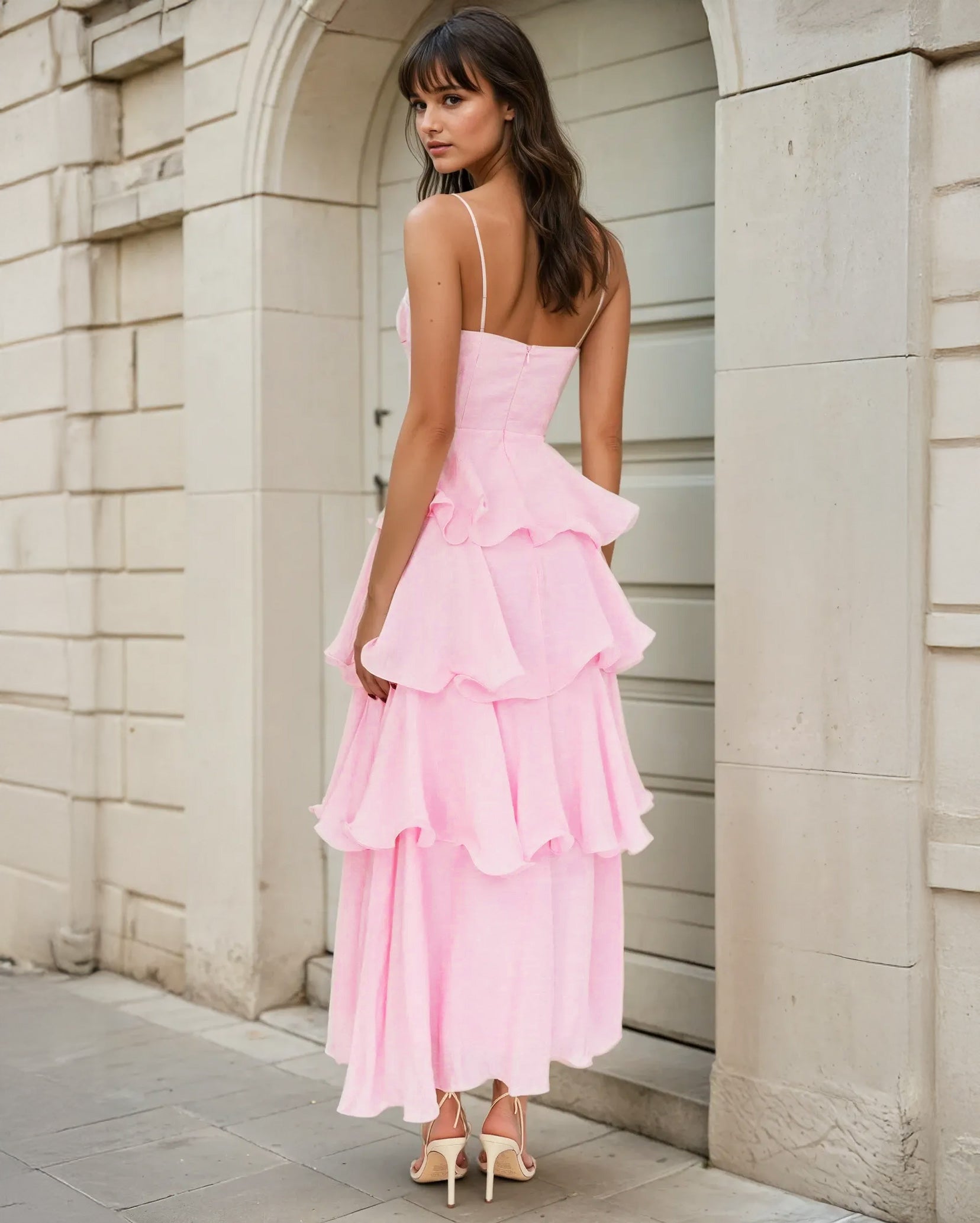 Octavia Layered Maxi Dress Baby Pink Back