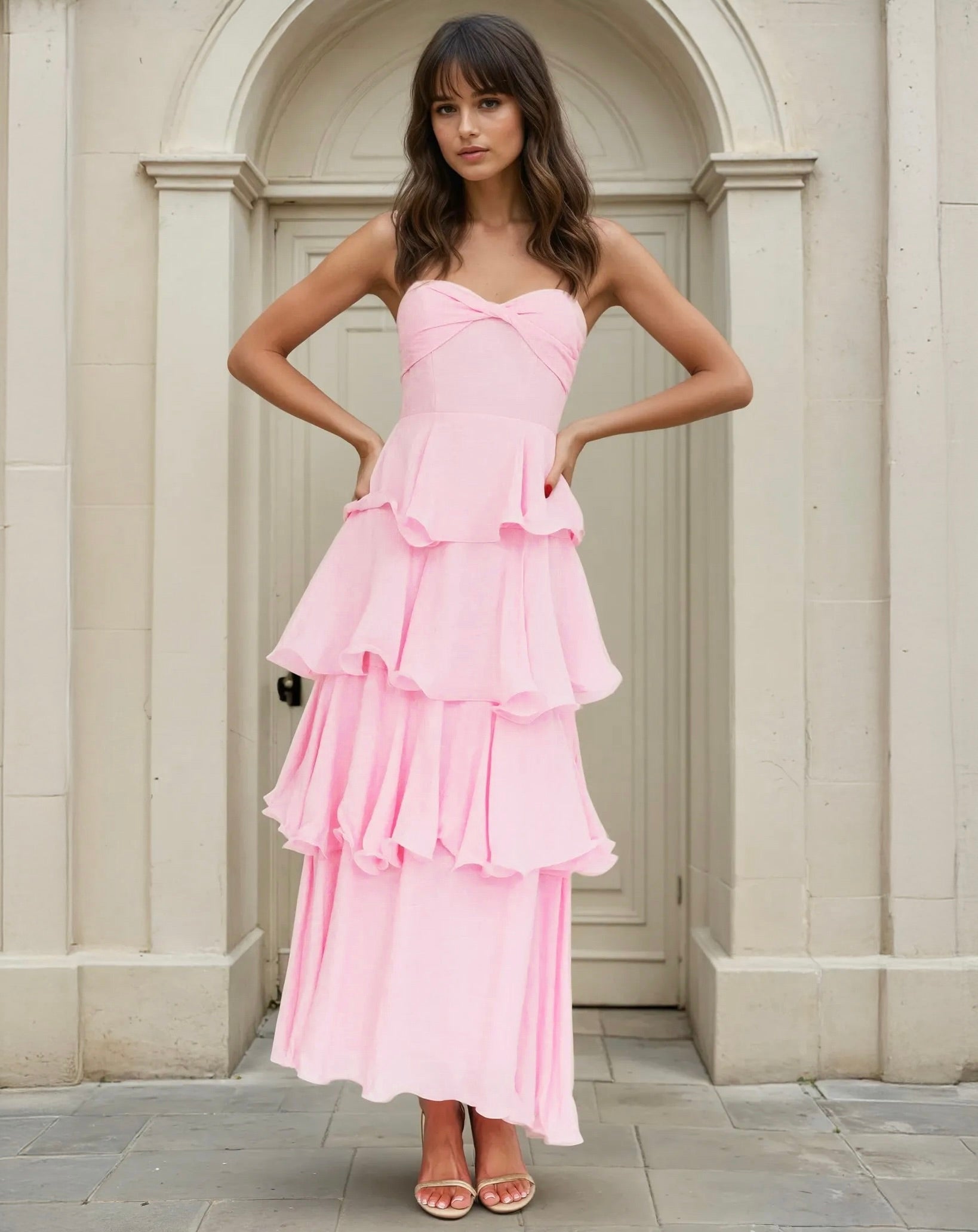 Octavia Layered Maxi Dress Baby Pink Front