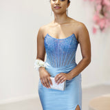 Odette Strapless Corset Gown - Pale Blue