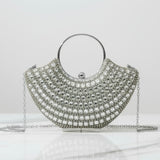 Silver handbag with chain strap on a white background