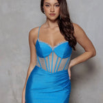 Aurielle Glitter Corset Gown Aqua Front