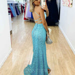 Paige Sequin Gown - Aqua Blue