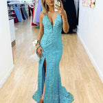 Paige Sequin Gown - Aqua Blue