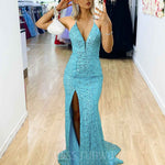 Paige Sequin Gown - Aqua Blue