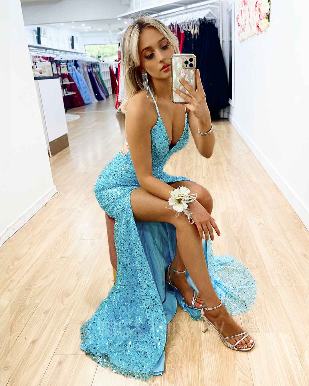 Paige Sequin Gown - Aqua Blue