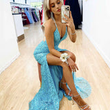 Paige Sequin Gown - Aqua Blue