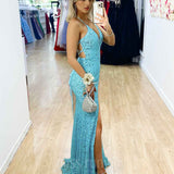 Paige Sequin Gown - Aqua Blue