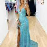 Paige Sequin Gown - Aqua Blue